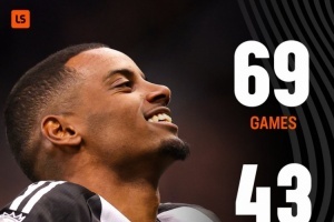 效率不错！伊萨克英超生涯至今69场，43球7助已制造50粒进球