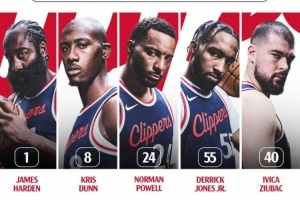 今日快船首发：哈登、邓恩、鲍威尔、小琼斯、祖巴茨