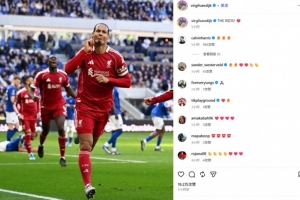 同城德比客场头槌读秒绝杀！范戴克社媒晒庆祝照：红军！